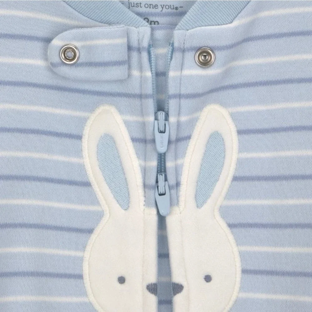 Carter's‎ Just One You Baby Blue Striped Bunny Footed Sleeper Pajamas NWT 9M